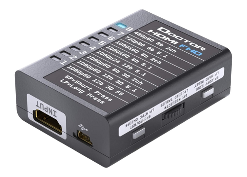 Côté sortie du Dr HDMI 4K, avec la sortie HDMI, la prise RS232 et les boutons copy sink et HPD