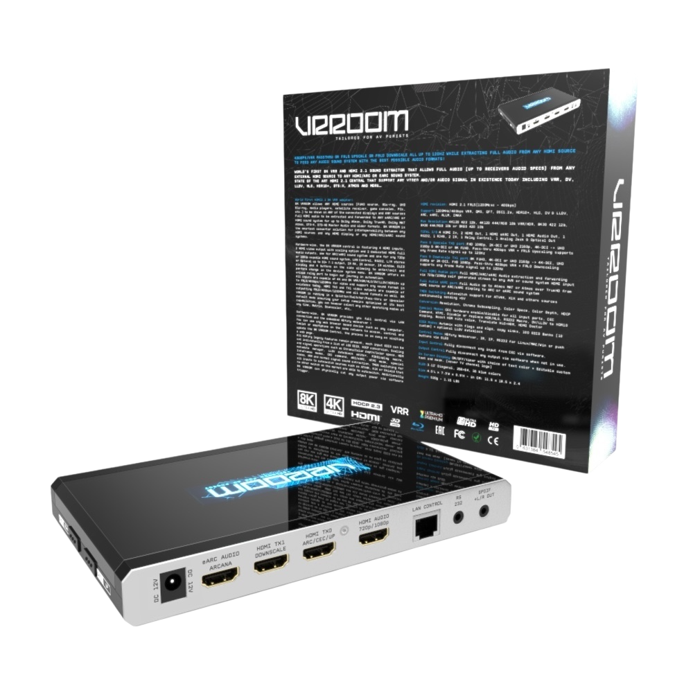 HDFury VRROOM retail box back with key features and specifications